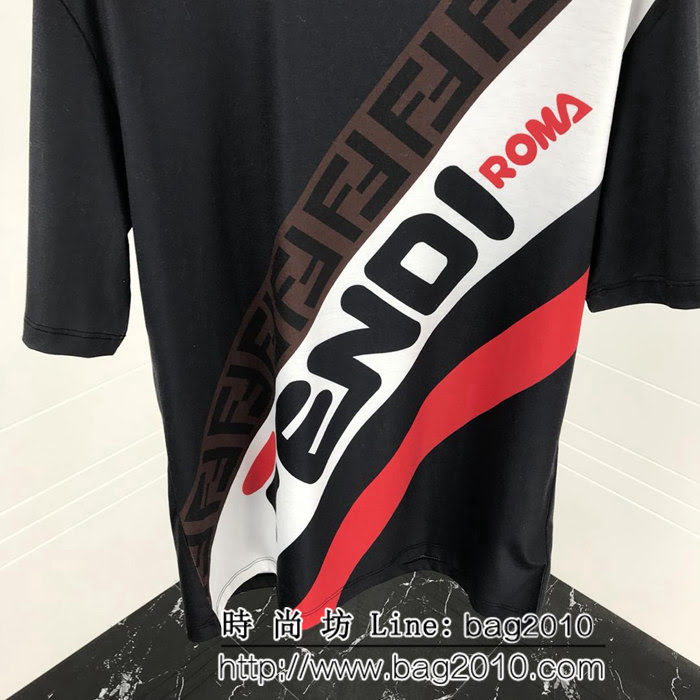 FENDI芬迪 19SS新款 mania系列 拼色logo定位印花 雙面絲光純棉 男款復古T恤 ydi2403